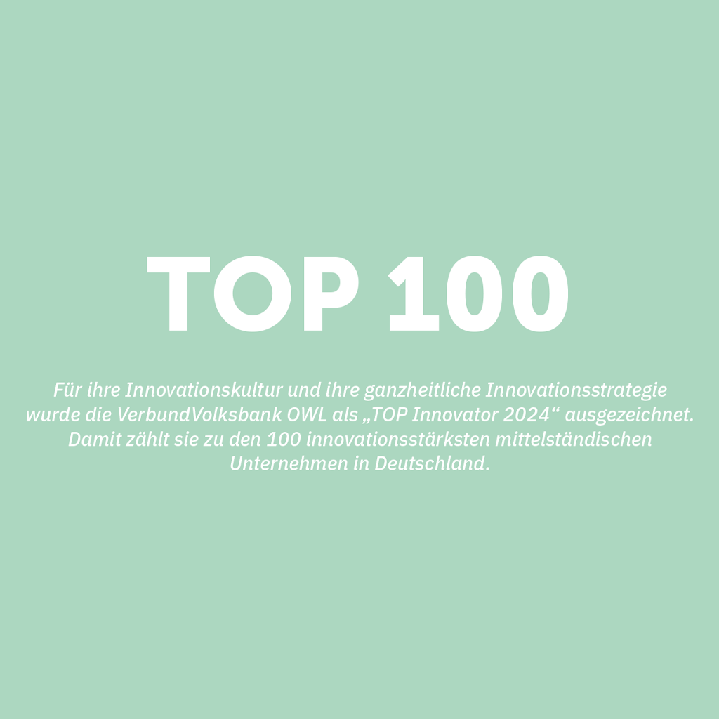 Die VerbundVolksbank OWL wurde als Top Innovator 2024 ausgezeichnet