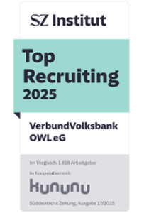 Logo Kununu Bewertung Top Recruiting 2024 für die VerbundVolksbank OWL eG